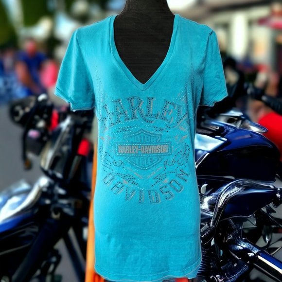 HARLEY DAVIDSON ( L ) Short Sleeve Rhinestone Tee - Picture 1 of 7